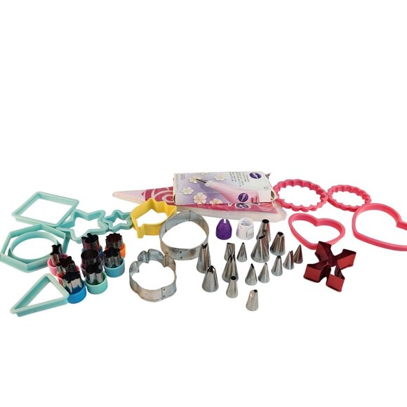 Assorted Cookie Cutters & Decorating Tools Set 50-Piece Stainless Steel & Plasti - Picture 1 of 16